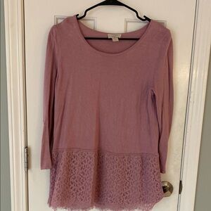 LOFT Pink Peplum Blouse with Elegant Lace